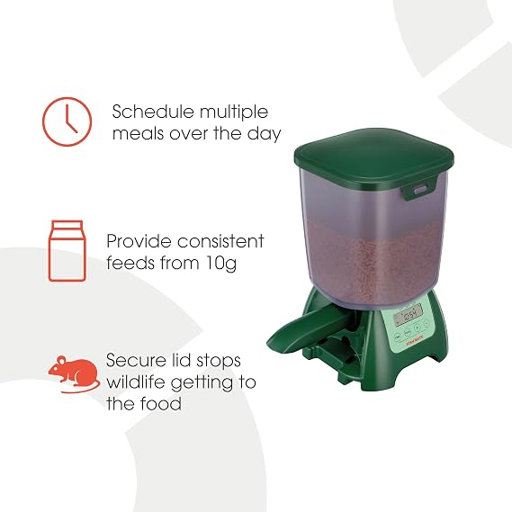 Fish Mate P7000 Automatic Pond Fish Feeder Programmable LCD Timer, 6.5 lb Capacity, Adjustable Portions for Pellets & Sticks, Weather Resistant Outdoor Design