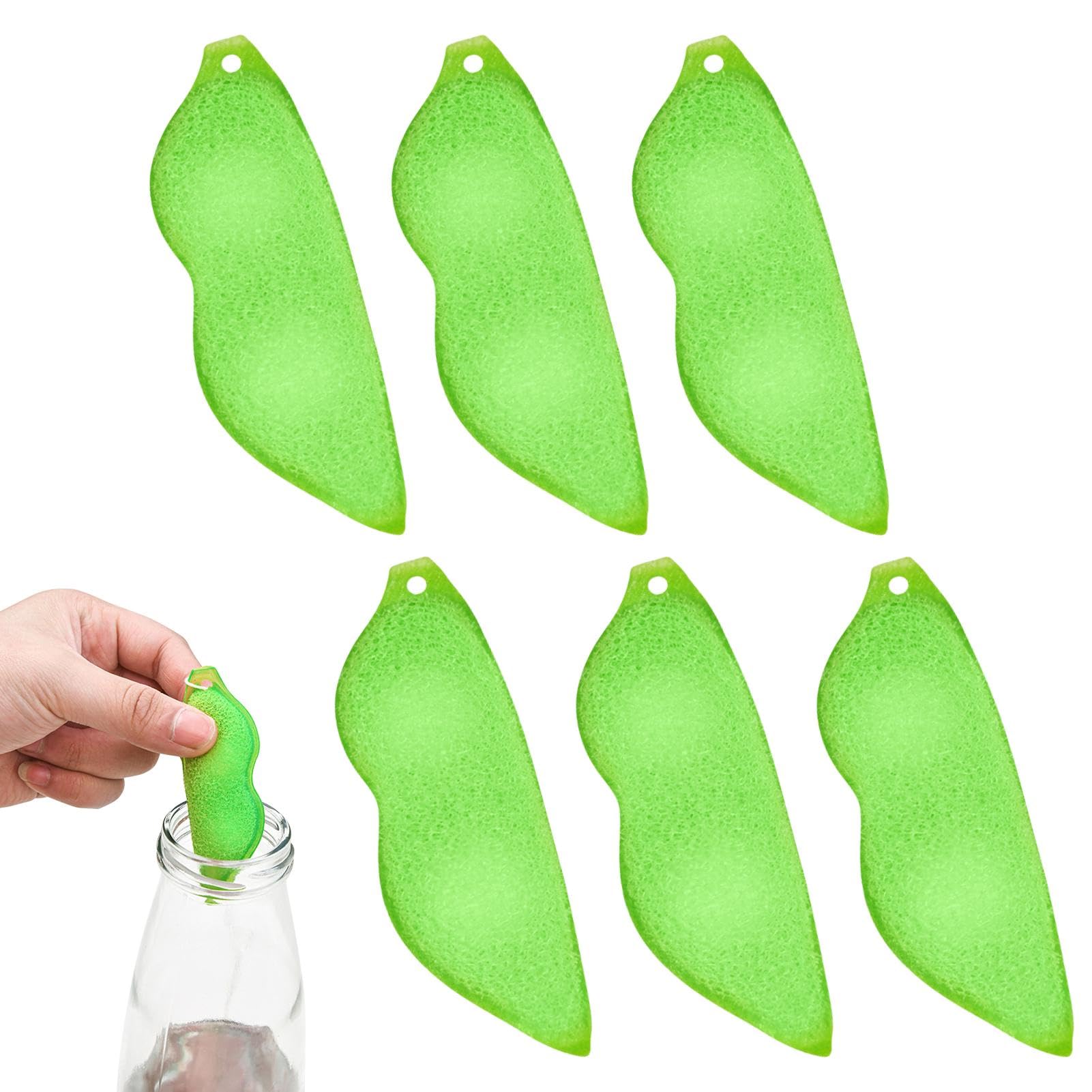 Garzenth 6pcs Beans Shaped Bottle Cleaning Sponge, Reusable Bottle Cleaning Beans Sponge Internal Cleaning for Small Mouth Water Bottles, Baby Bottles(green)