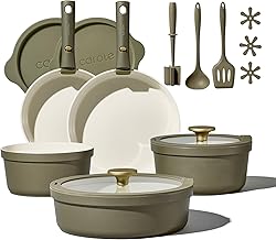 Carote 21pcs Ceramic Cookware Set with Detachable Handles, Pots and Pans Set Non Stick, RV Kitchen Cooking Pot and Pan, Dishwasher Safe, Non-toxic Induction Cookware PFAS and PFOA Free, Green
