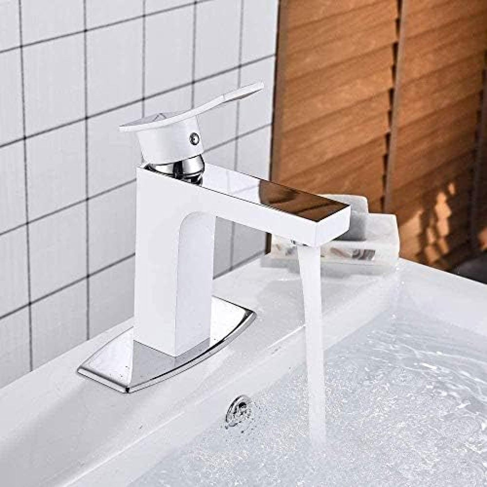 ZYCHSJXA Faucet Kitchen Tap Hite Bathroom Basin Brass Mixer Waterfall Taps Deck Mounted Hot and Cold Crane