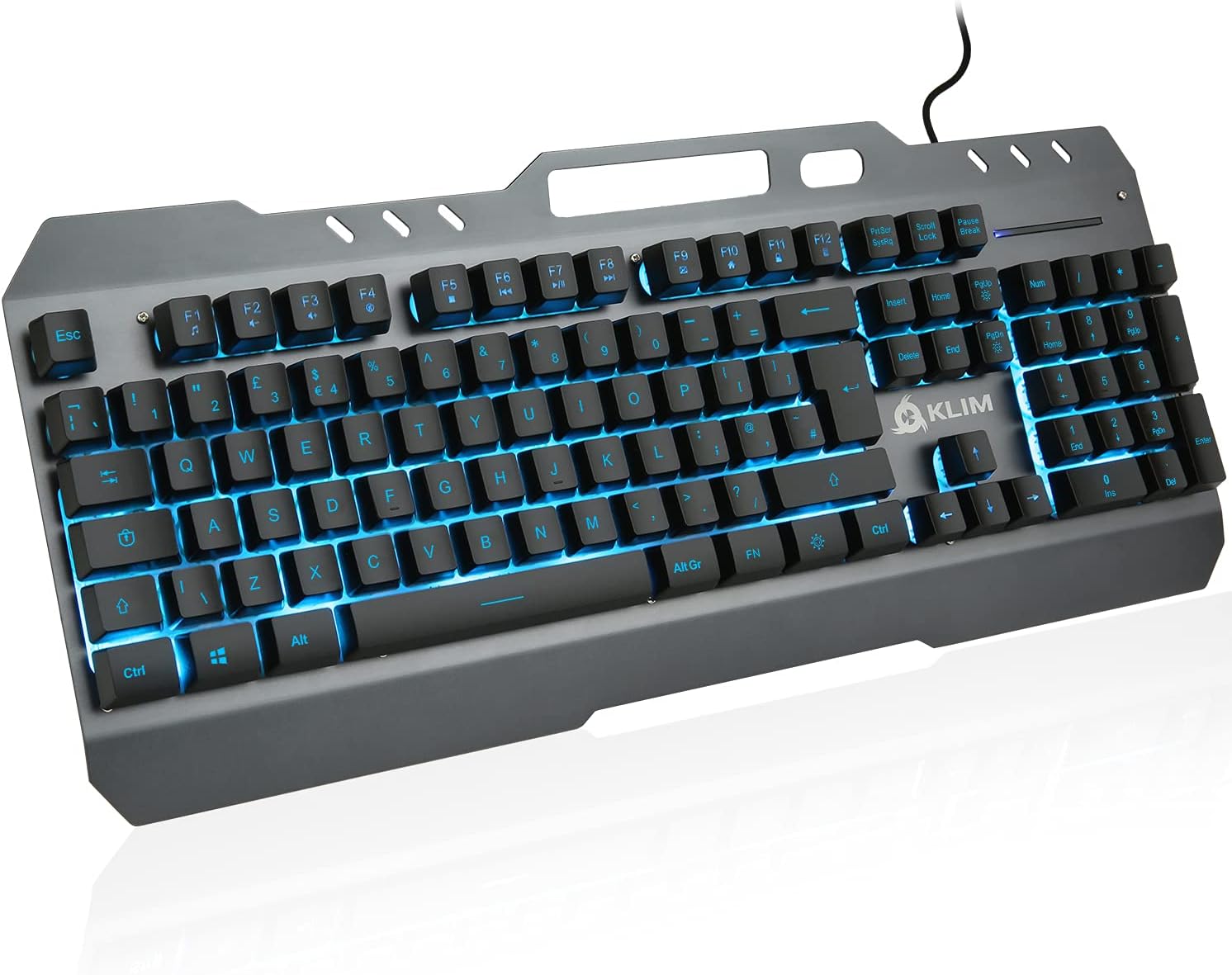 KLIM Lightning Gaming Keyboard - New Version -7 LED Colors - Ergonomic Mechanical Feel with Metal Frame - Compatible with PC Mac PS4 PS5 - Wired Hybrid Keyboard