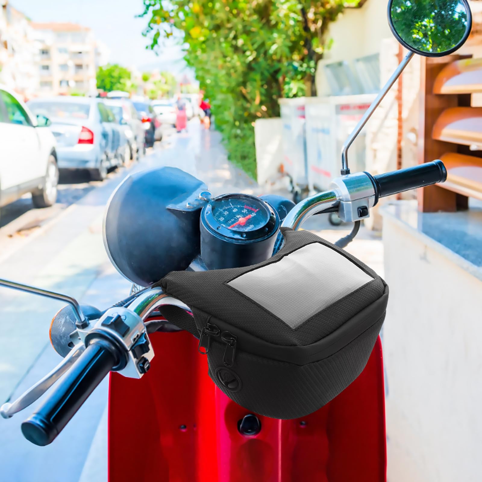Sacoche de Guidon Noire pour Téléphone en PU Étanche Scooter et Vélo
