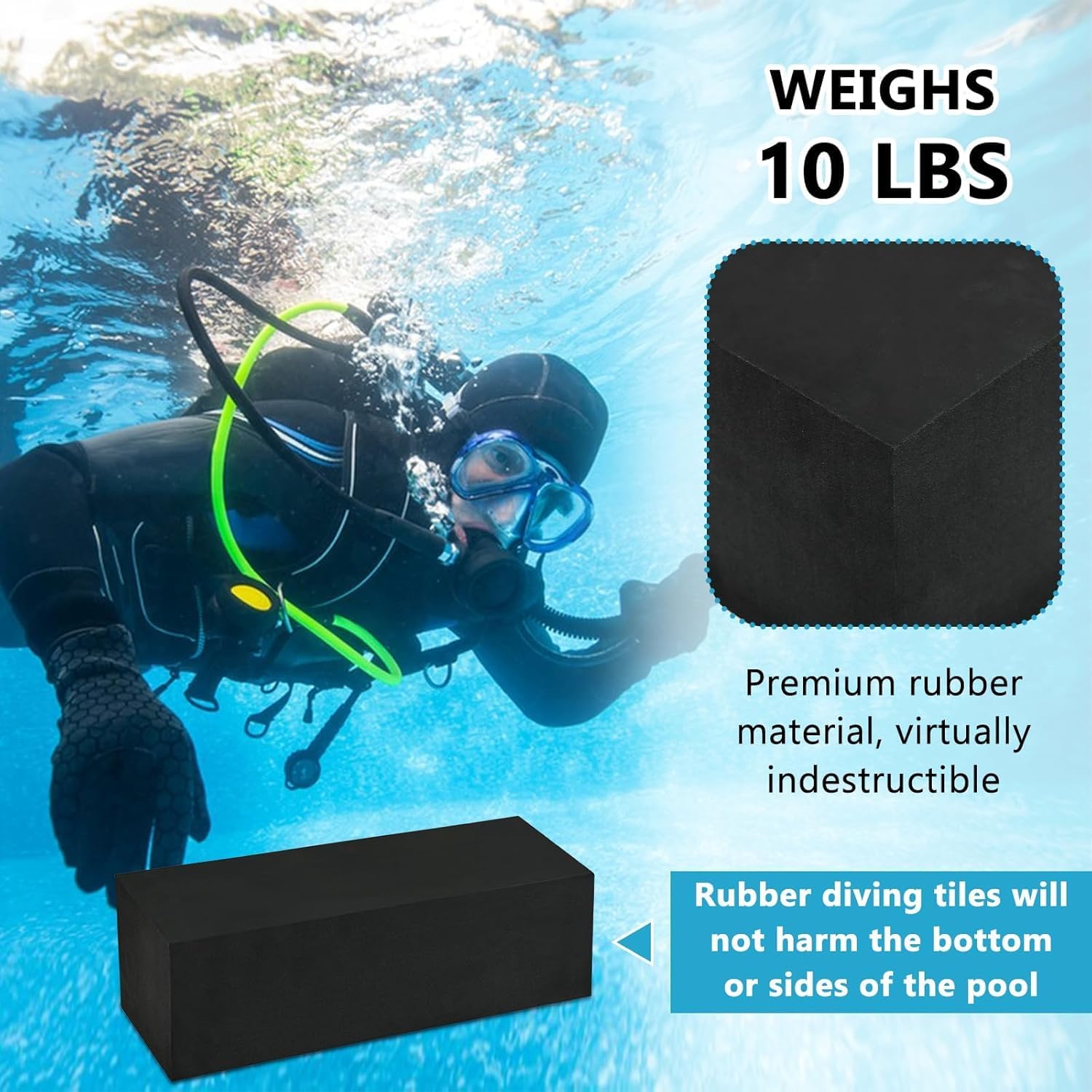 2 PCS 10 Lbs Diving Brick Rubber Swimming Pool Dive Brick Safety Water Brick Diving Weight for Rescue&Strength Training Rectangular Dive Weight for Lifesaver Equipment Summer Swimming Safety Accessory