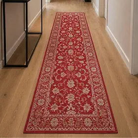 Tapete Passadeira Sala Antiderrapante Classico Persa Belga Domani (0,50X1,80M, Petunia Vermelho)