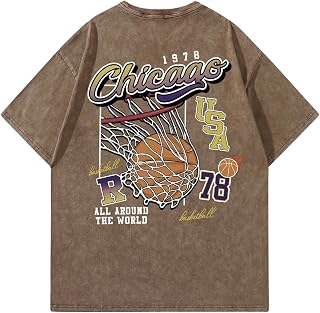 Mens Graphic Tees Vintage Unisex Acid Wash Streetwear Cotton Oversized T-Shirts Loose Fit Summer Tops for Men Women