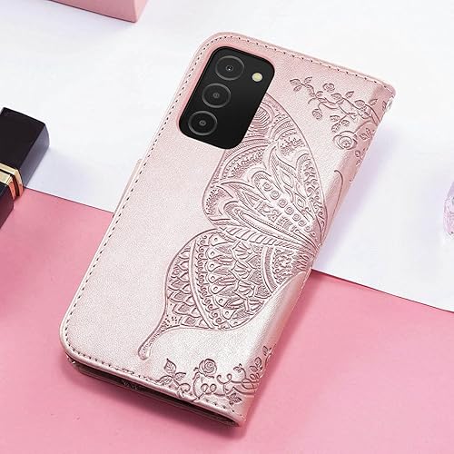 Miniatura 6 de Funda diseñada para Samsung Galaxy A03S, funda de piel sintética en relieve de mariposa con ranuras para tarjetas con correa para la muñeca, funda