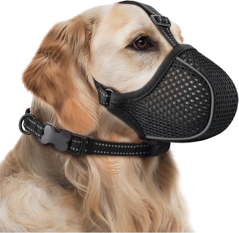 Focinheira para Cães BONTHEE em Nylon Macio e Respirável com Faixa Refletiva (Black L)