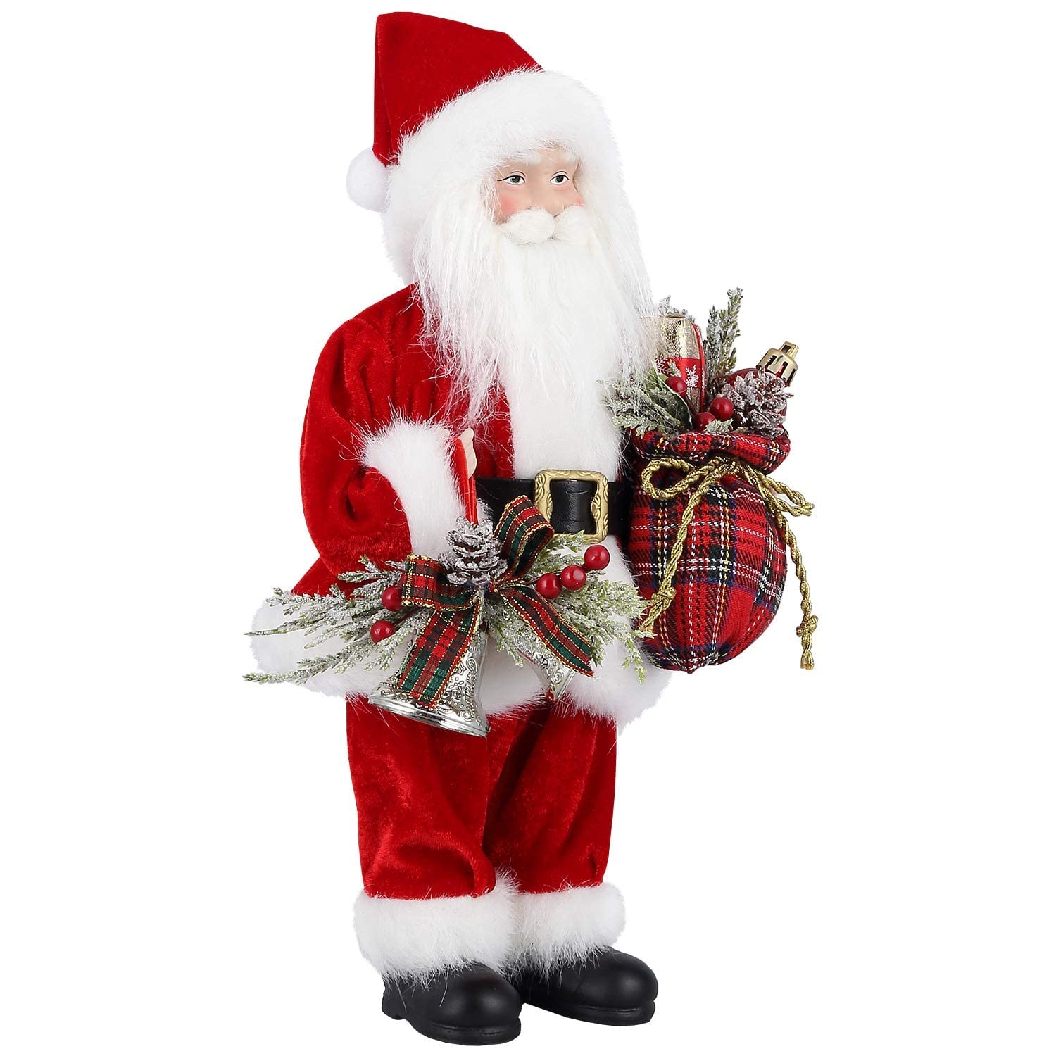 AGM Figura di Babbo Natale di 30,5 cm con sacchetto regalo e 2 campane per feste di festa e decorazione domestica