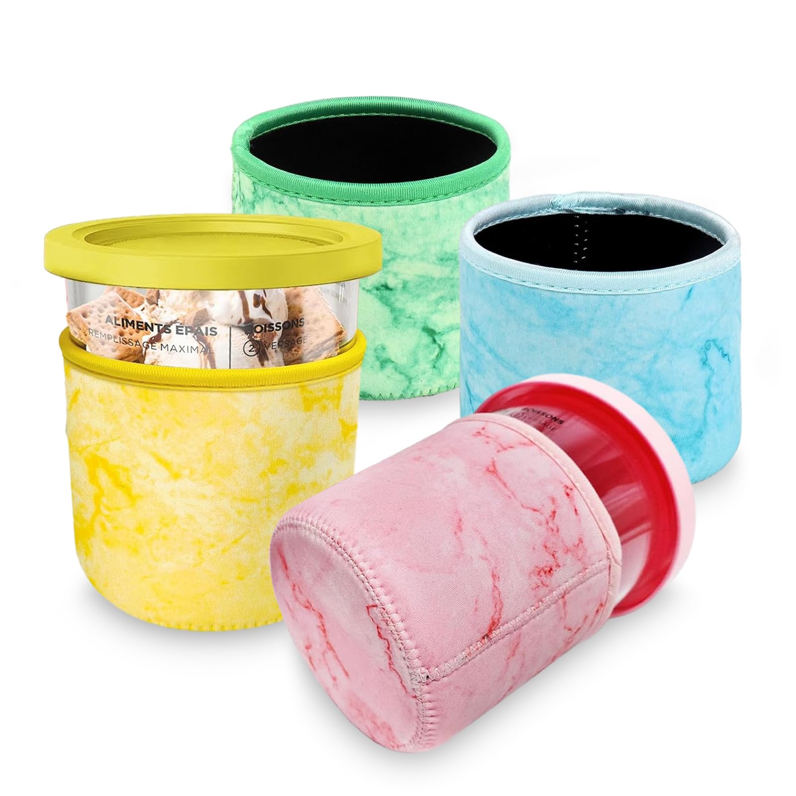 Reusable Thermal Insulated Sleeves For Ninja Creami Pints Container 16OZ - 4 Pack Colorful Ice Cream Sleeve, Ninja Creami Accessories