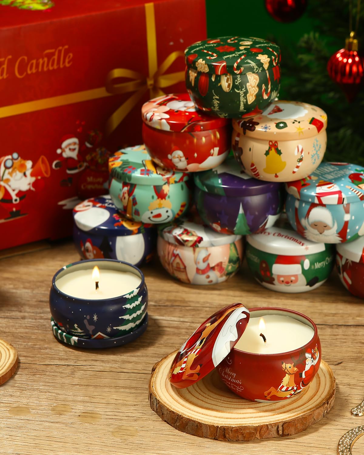Coffret 12 Bougies Parfumées De Noël – Parfums Variés (menthe, Rose, Figue, Jasmin…) – Décoration Et Cadeau Fêtes