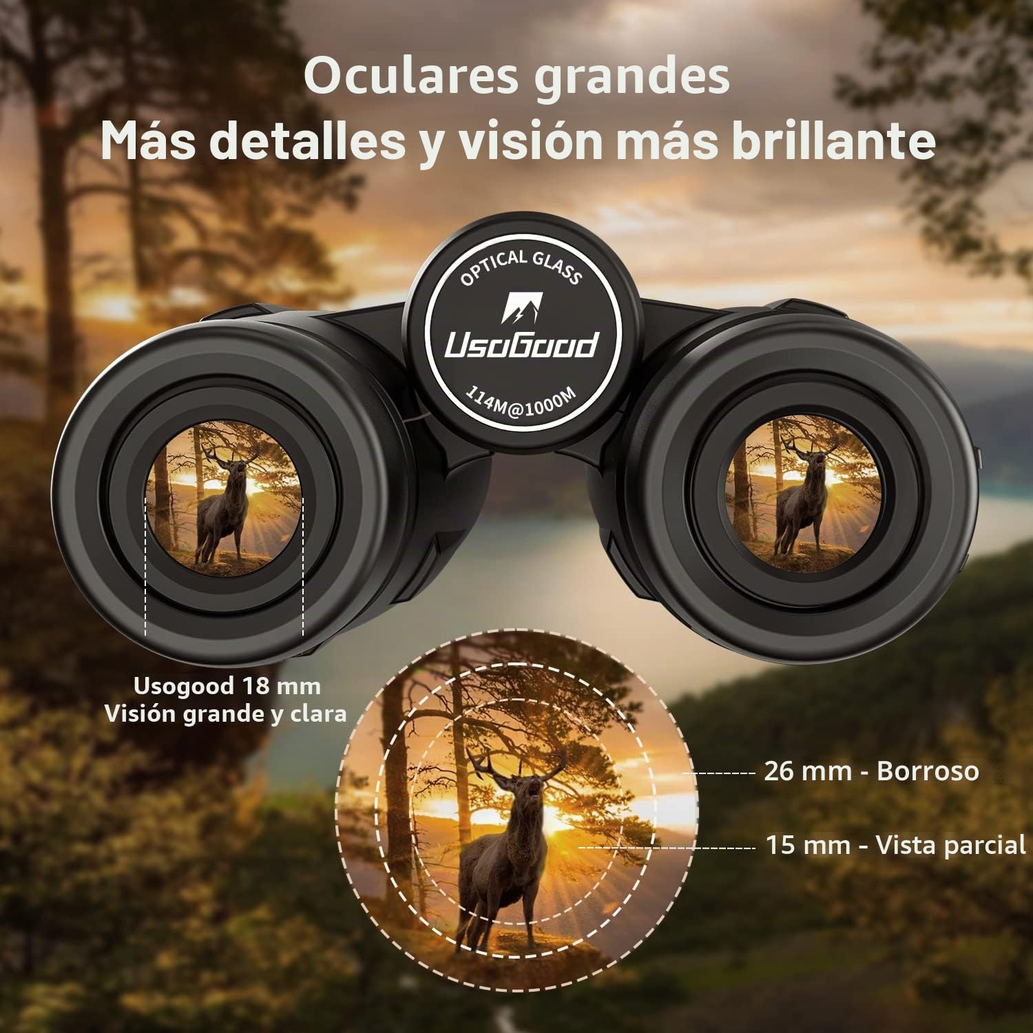 Usogood Prismáticos 10 x 42 HD con prisma BAK4 HD + lente FMC, prismáticos con adaptador de teléfono para fotografía, prismáticos adultos para observación de aves, caza, senderismo, safari