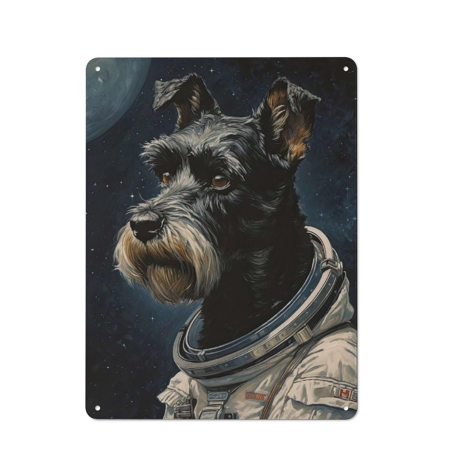Junmoney Style-20 Schnauzer The Astronaut Loft Style Metal Wall Decor 40X30cm, Decorative Metal Plaque For Loft, Studio, Office Or Creative Room