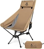 OneTigris Tigerblade High Back Camping Chair with Pillow & Wide Seat - Lightweight 4.4lb Portable Folding Chair, 374lb Capacity