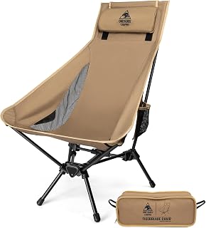 OneTigris Tigerblade High Back Camping Chair with Pillow & Wide Seat - Lightweight 4.4lb Portable Folding Chair, 374lb Capacity
