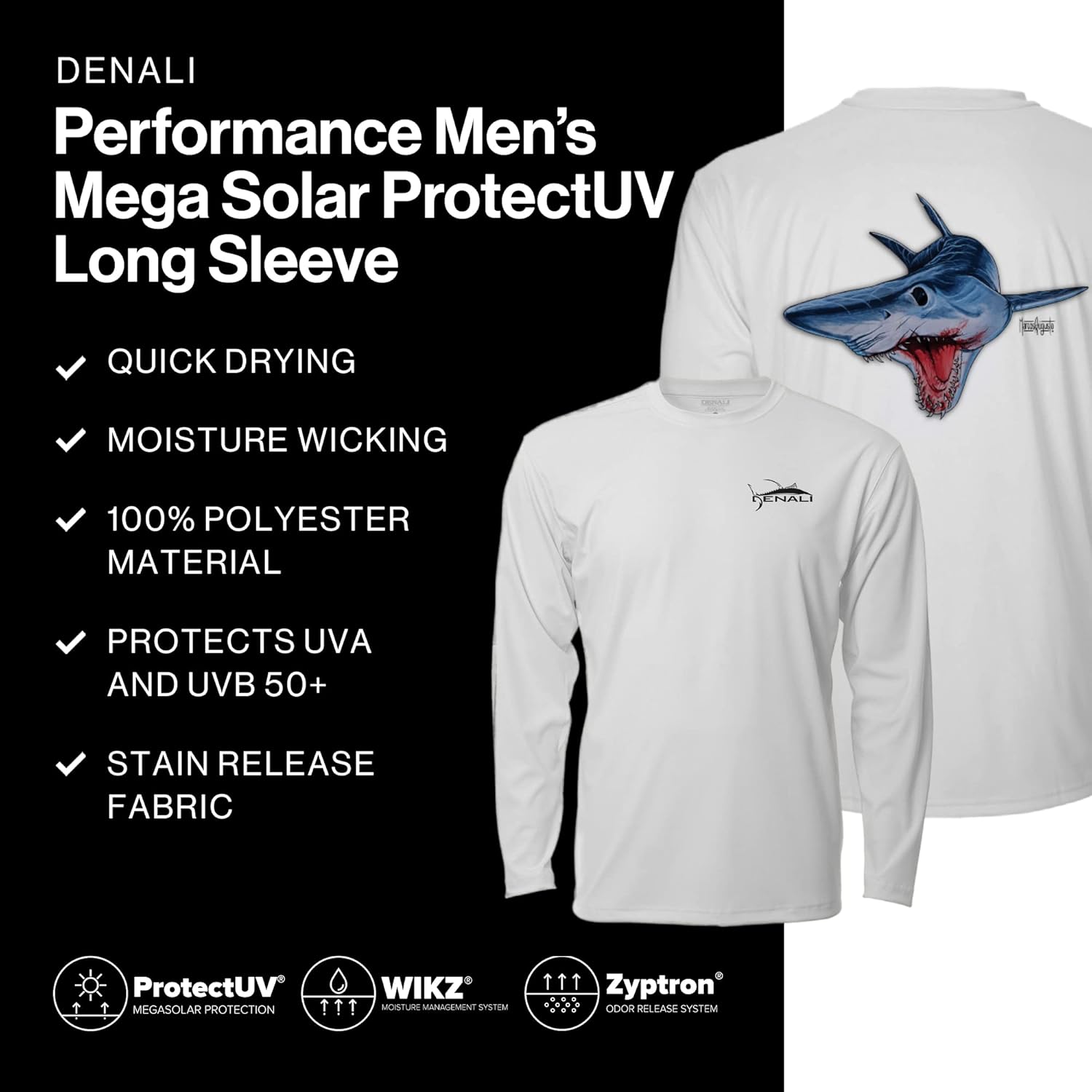 Denali Men's Teaser UPF 50+ Long Sleeve T-Shirt, UV Protection Shirt, Marcos Augusto Artwork: Mako