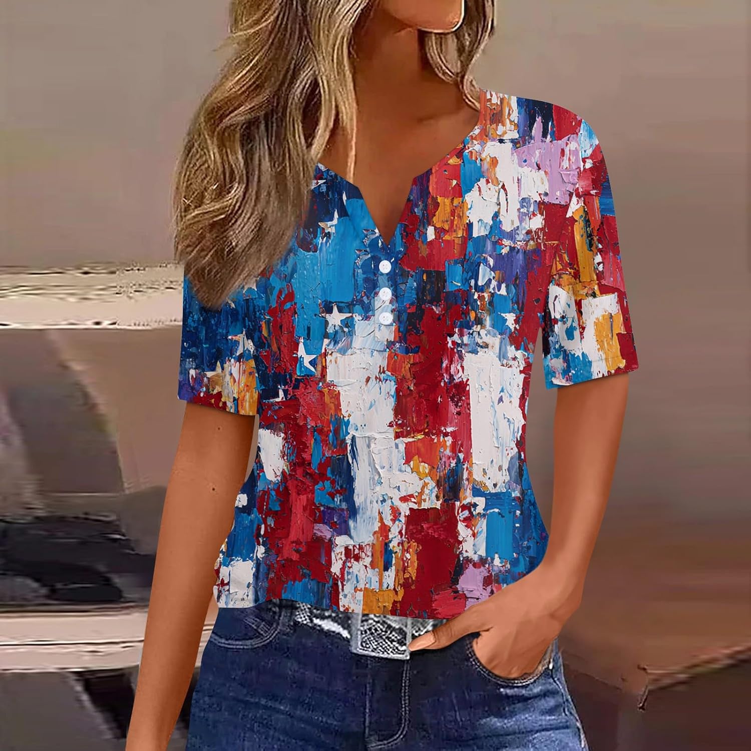 WENKOMG1 Women's 250 Anniversary USA Tee Shirt Short Sleeve America Flag Print Independence Day Freedom Shirt, S-3XL