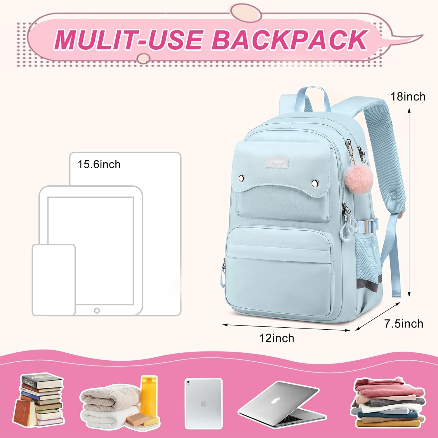 Girls Backpack for School - Lightweight Travel Laptop Backpack Fits 15.6 Inch Notebook, Water Bottle Pocket - Ideal for Teens, College Students, Adults - Image 6