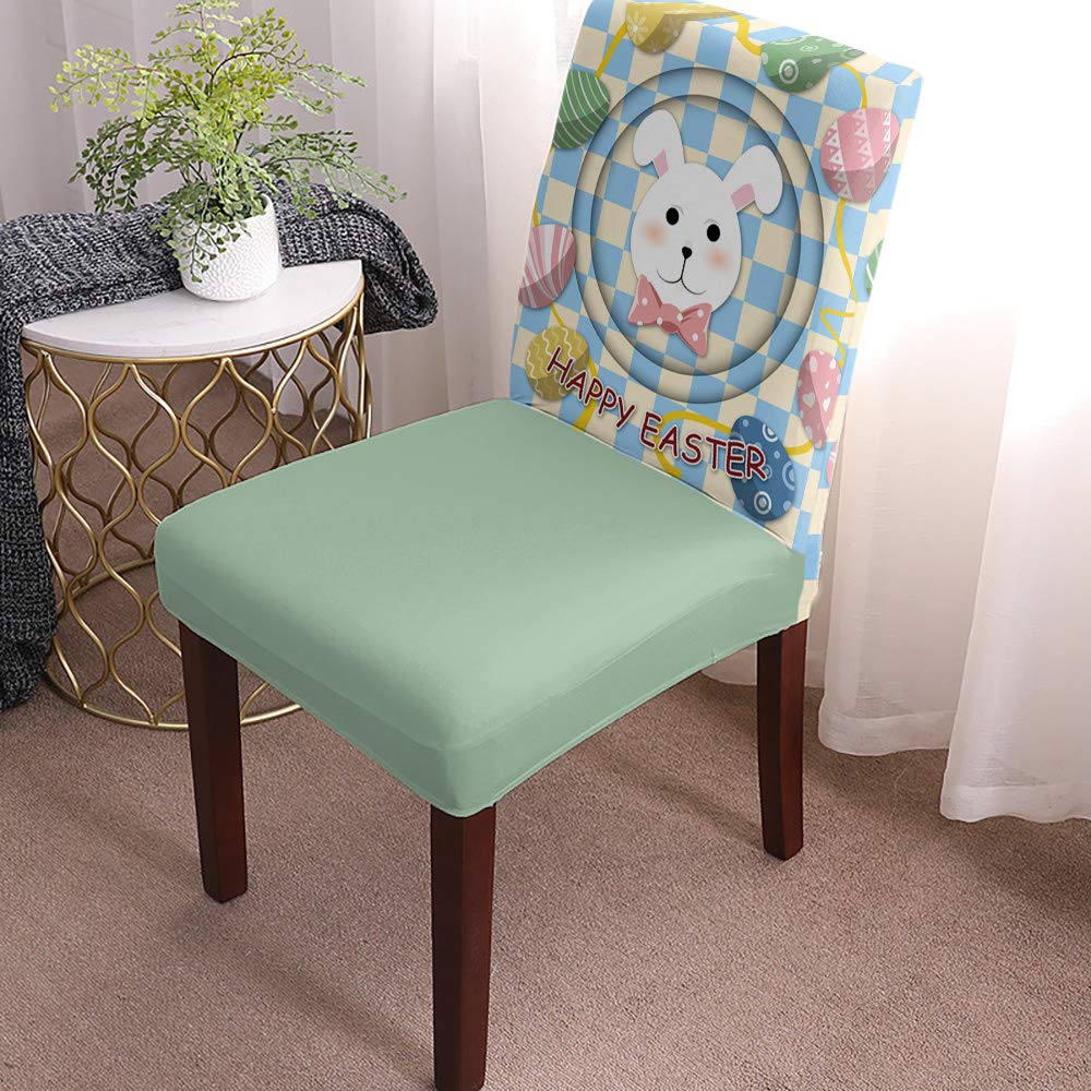 Stretch Chair Cover Dining Room Chair Covers Set of 4 Happy Easter Cute Bunny and Egg Removable Kitchen Chair Covers Soft Chair Seat Washable Furniture Protector with Elastic Bottom for Hotel, Office