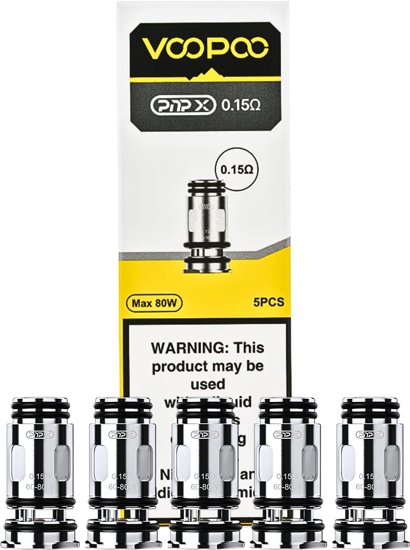 PNP X Replacement Coils for Voopoo Drag S2 [0.15 ohm | 60w - 80w] Pack of 5 - Mesh Coils, DTL Vaping, Single-Push-Fit Design, No Nicotine