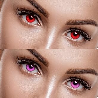 EYCOG 2 Pair Red, Violet Monthly Colored 0 Power Contact Lenses for Men and Women Eyes with Lens Case