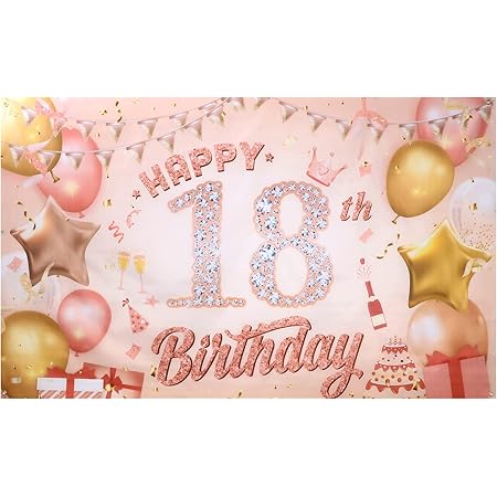 PinkBlume Rose Gold 18th Birthday Decorations Number 18 Circle Dot Twinkle Star Garland Kit Metallic Hanging Streamer Bunting Banner Backd - View #9