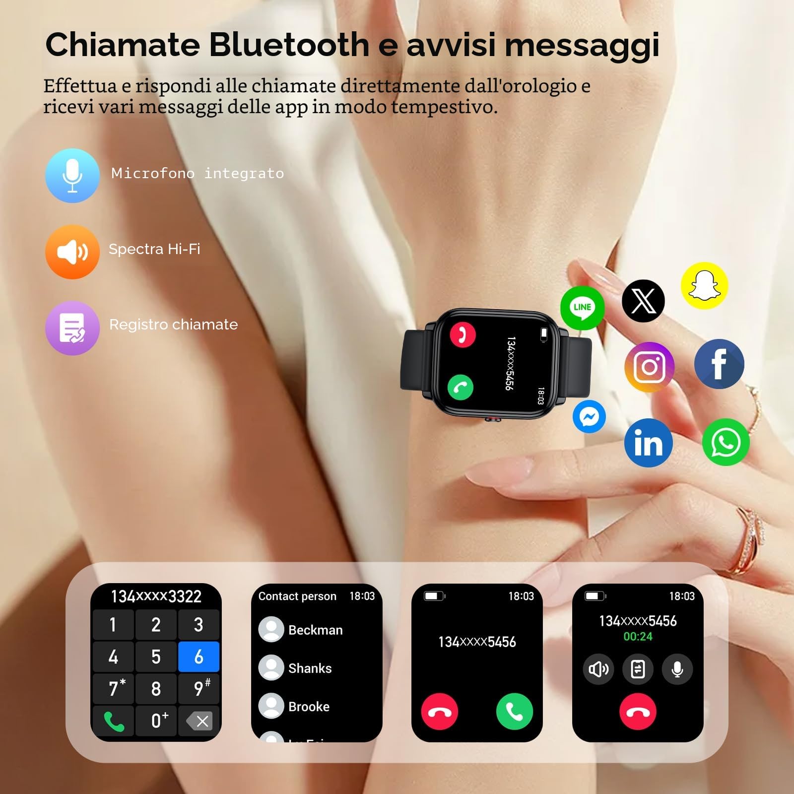 Smartwatch Uomo Donna, 1.83"HD Orologio con Chiamate Bluetooth, 110+ Modalità Sportive, Fitness Tracker con Batteria da 1000mAh, Autonomia 20 Giorni, Impermeabile IP68 Smartwatch per Android/iOS