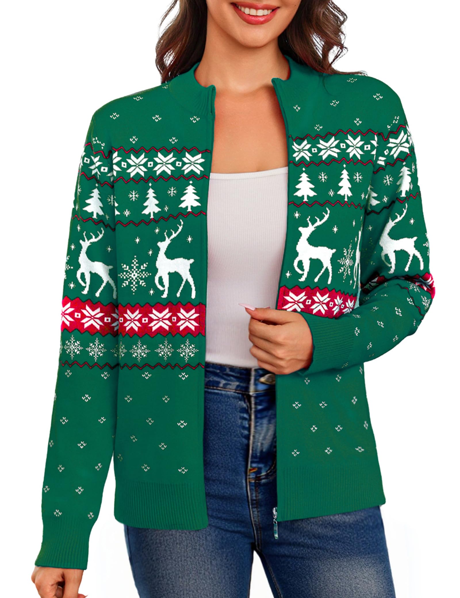 Aottori Gebreid vest voor dames, kort met ritssluiting, gebreide jas, cardigan, lange mouwen, opstaande kraag, elegant, klederdrachtjas, pullover, effen, gebreide jas, buitenkleding, grijs/blauw, L
