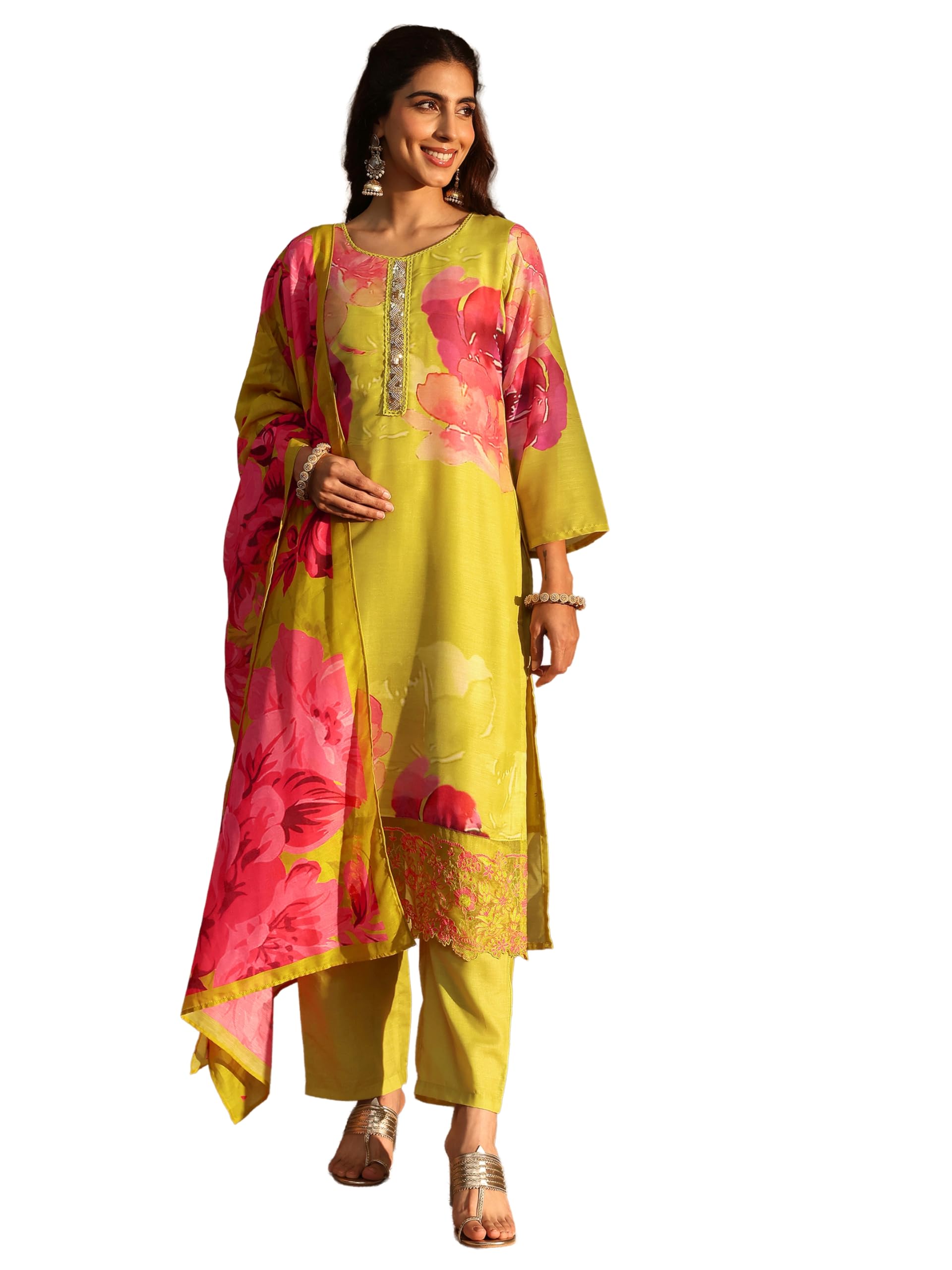 Printed Cotton Blend Straight Kurta With Trouser and Dupatta | daily wear suit-image-14