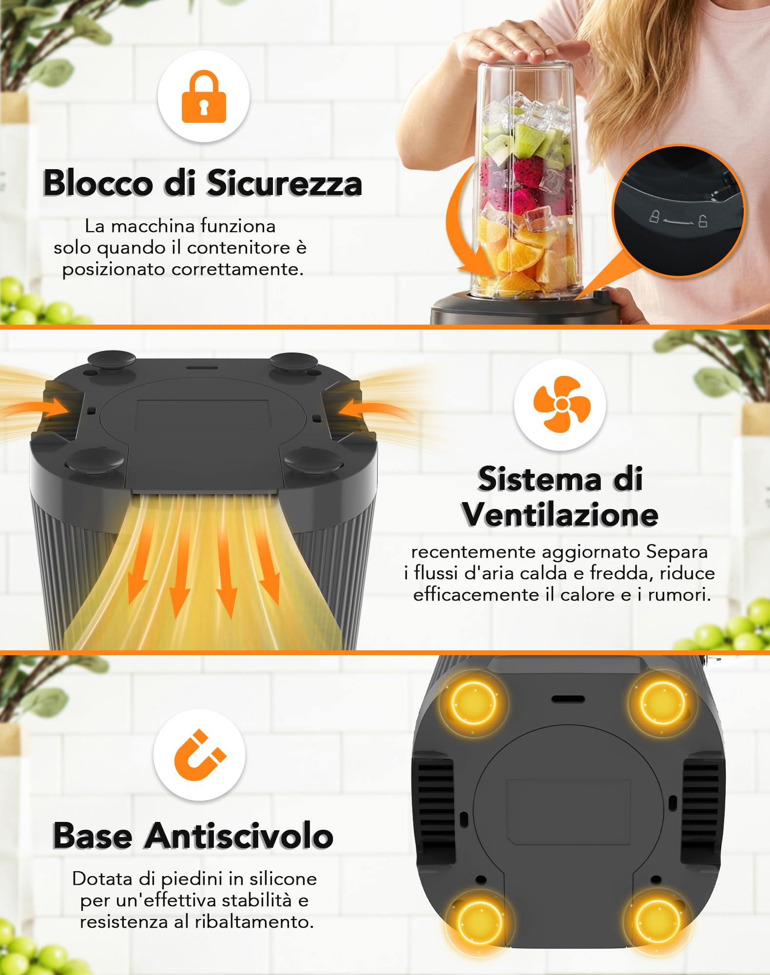 Frullatore 1000W, Frullatore Elettrico Multifunzione 2-in-1, Mixer Cucina Bicchiere in Vetro 1,5L e Bottiglia Portatile 600ml, Lama Acciaio Inox per Ghiaccio, Auto-Pulizia, Regolazione Velocità