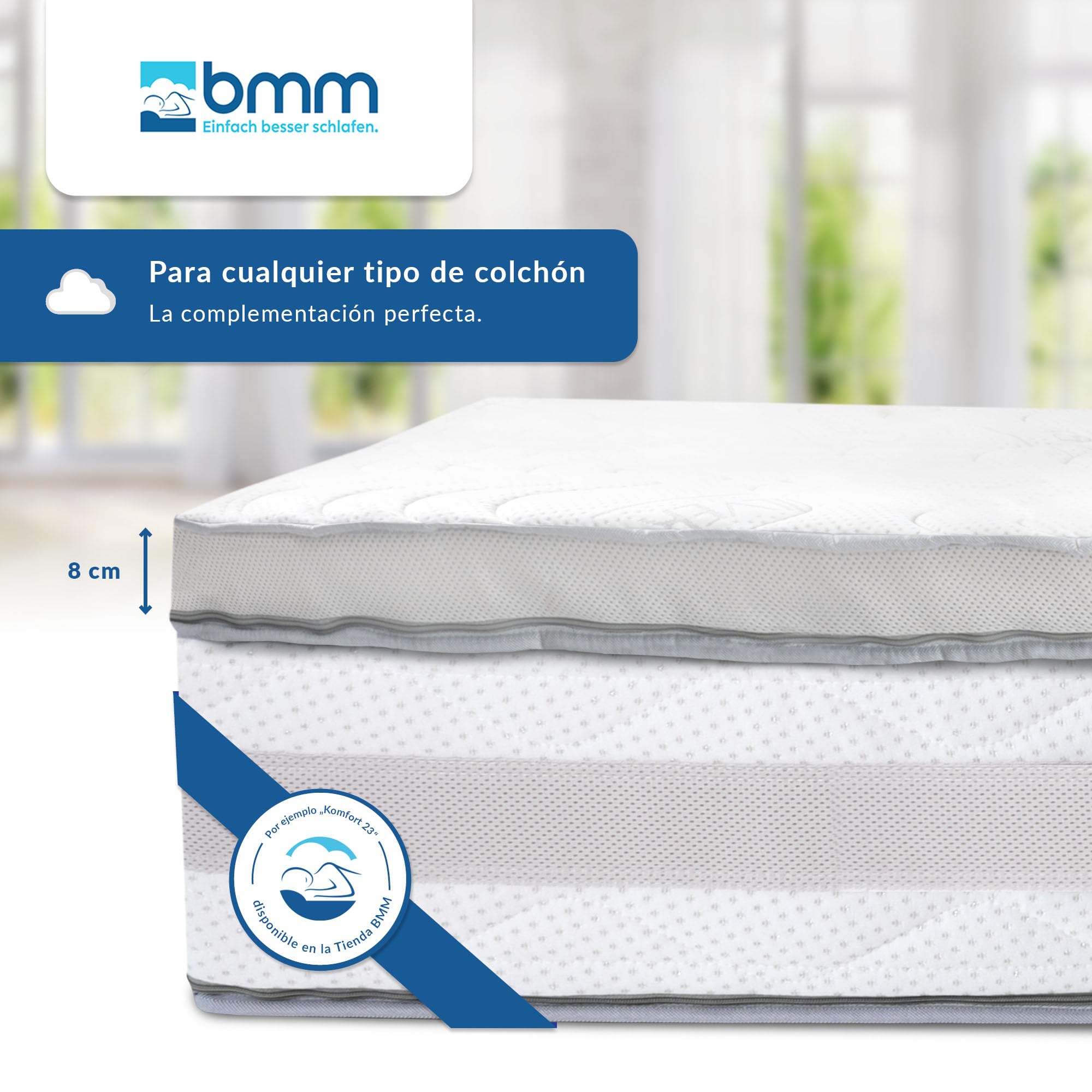 BMM Topper 160x200 cm Komfort Härtegrad H2 weich/PurLatex-Topper/Öko-Tex Zertifiziert/orthopädische Matratzenauflage/Höhe 8 cm/Topper produziert in Deutschland