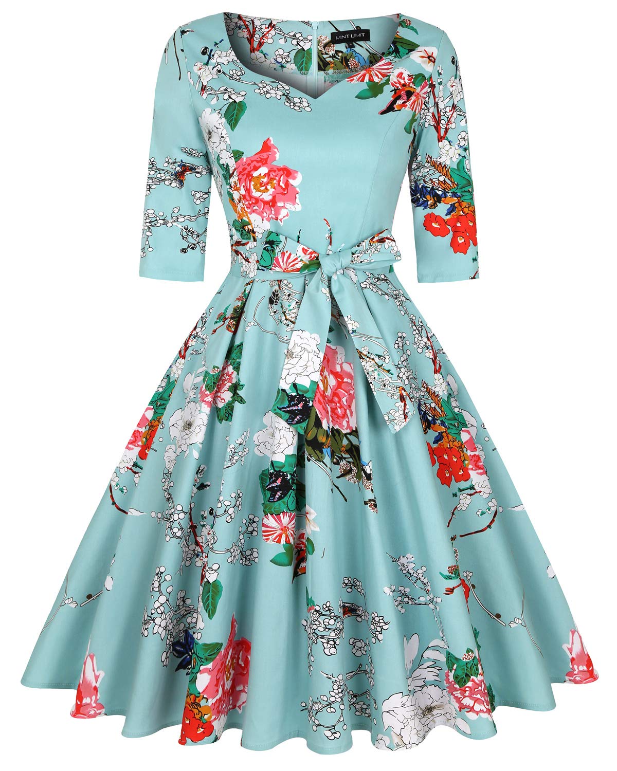MINTLIMIT Women's 1950s Sweetheart Vintage Dresses Audrey Hepburn Style Party Dresses,3/4 Sleeve_B,Large