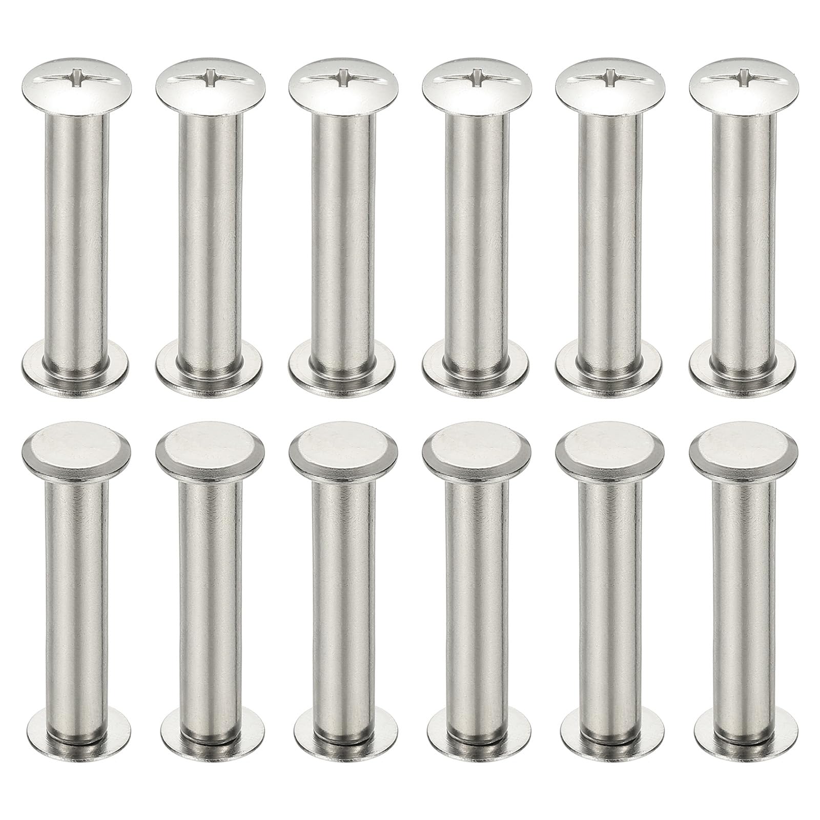PATIKIL 24 Sets Chicago Screws, 8x40mm(DxH) Chicago Screws Phillips Binding Post Screw Bolts Leather Rivets 304 Stainless Steel Fasteners for Leather Belt Scrapbook Photo Albums, Silver