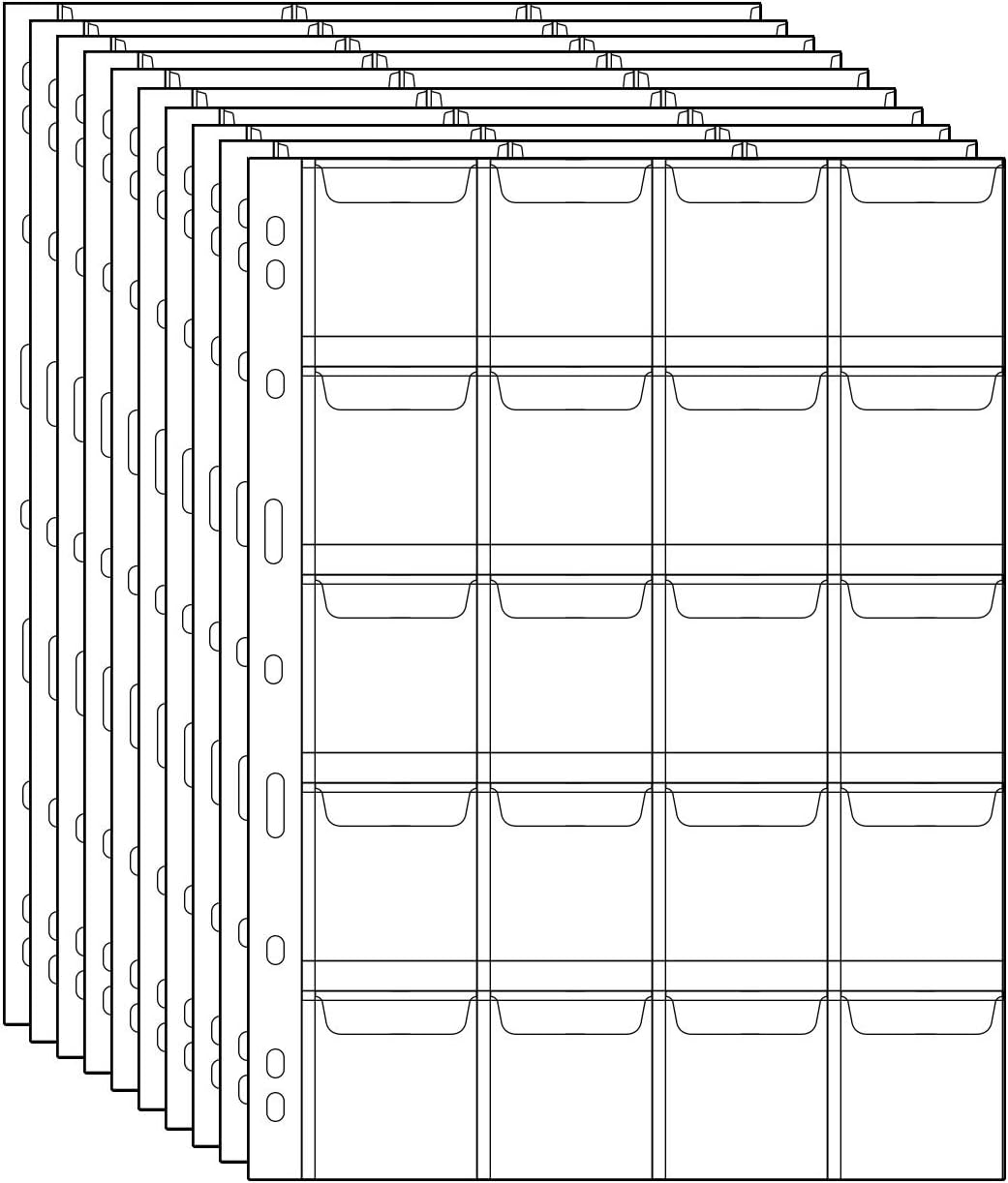 200 Pockets Coin Binders Pages - 1.77 inch Holders 10 pcs Loose-Leaf Sheets Acid-Free Collection Holders for Medallion Coin Stamp Currency Collecting Supplies 45x45 mm / 1.77x1.77 inch CS03220