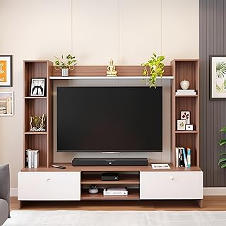 FURNEASER Pinnova Modern Wooden TV Unit for Living Room � Entertainment Center with Storage &amp; Display Shelves Cabinet | Fi...