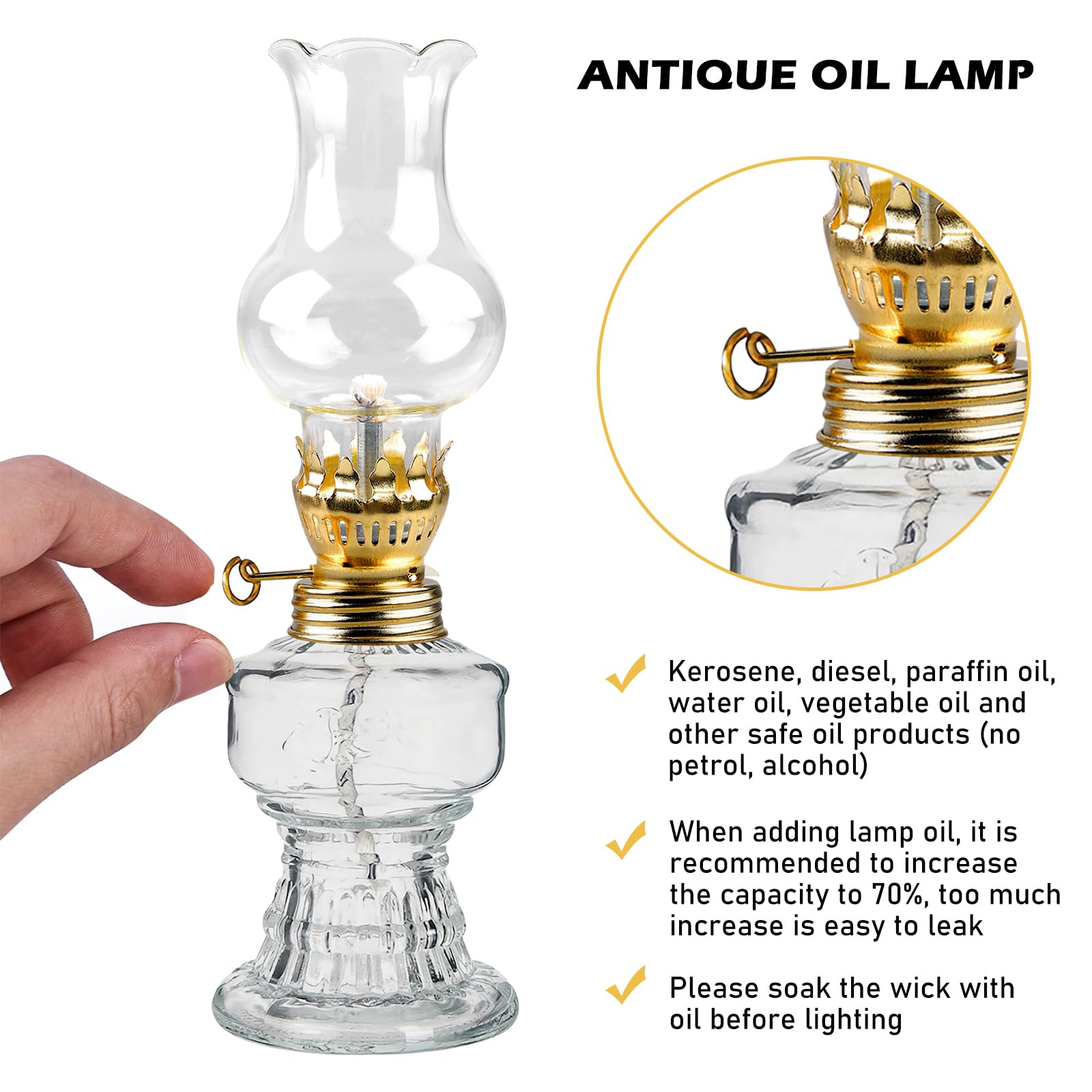 Lampada a petrolio in vetro per interni, 2 pezzi lampade a olio in vetro, lampada vintage a olio a petrolio, classica lampada a petrolio con fiamma regolabile, lampada retrò a petrolio, lampada ad