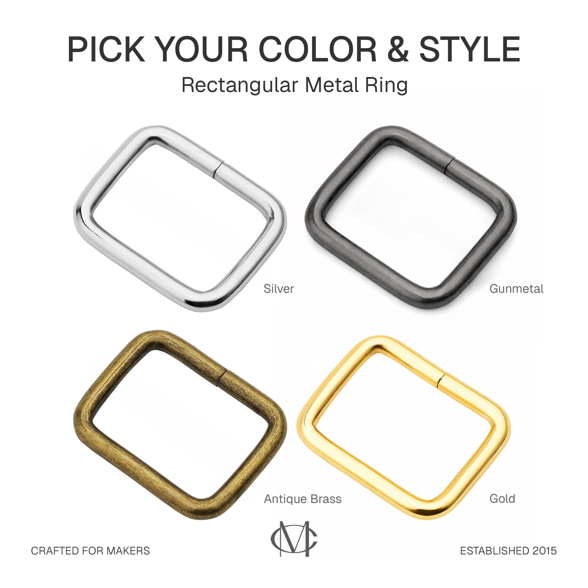 Craftmemore - Hebilla rectangular de metal para bolsa de cinturón, resistente, cable rectangular para cinchas de 1-1/4 pulgadas y 1-1/2 pulgadas de ancho, paquete de 20