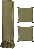 Kit Manta Para Sofá Em Linho Luxo + 2 Capas De Almofadas Decorativas (Verde Musgo)