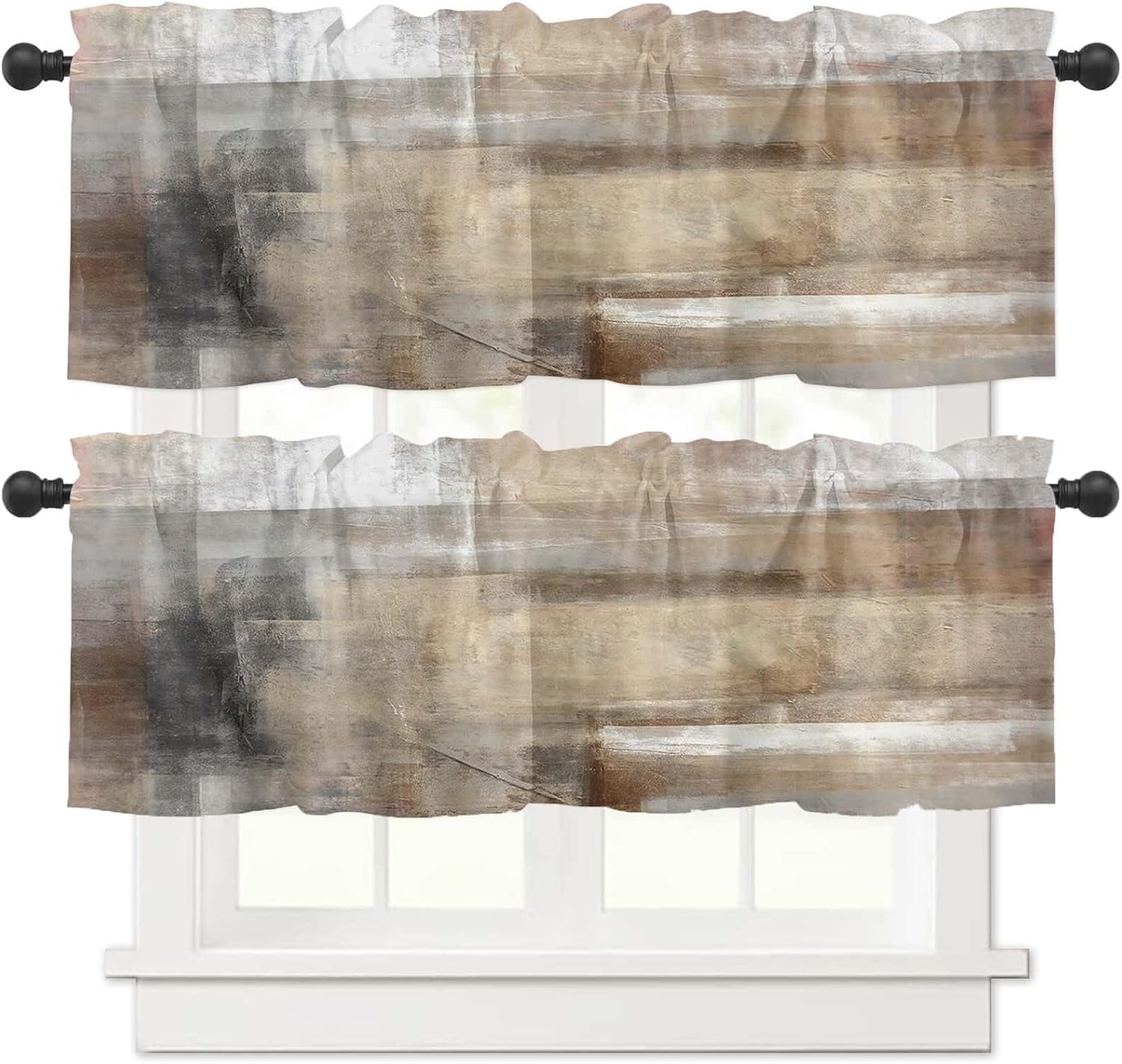2 Pack Green Kitchen Curtains Abstract Art Valances for Windows Farmhouse Window Treatment 3" Rod Pocket Short Curtain Valance for Bathroom Bedroom Living Room Cafe Decor, 54 X 18 Inch, 2 Panel