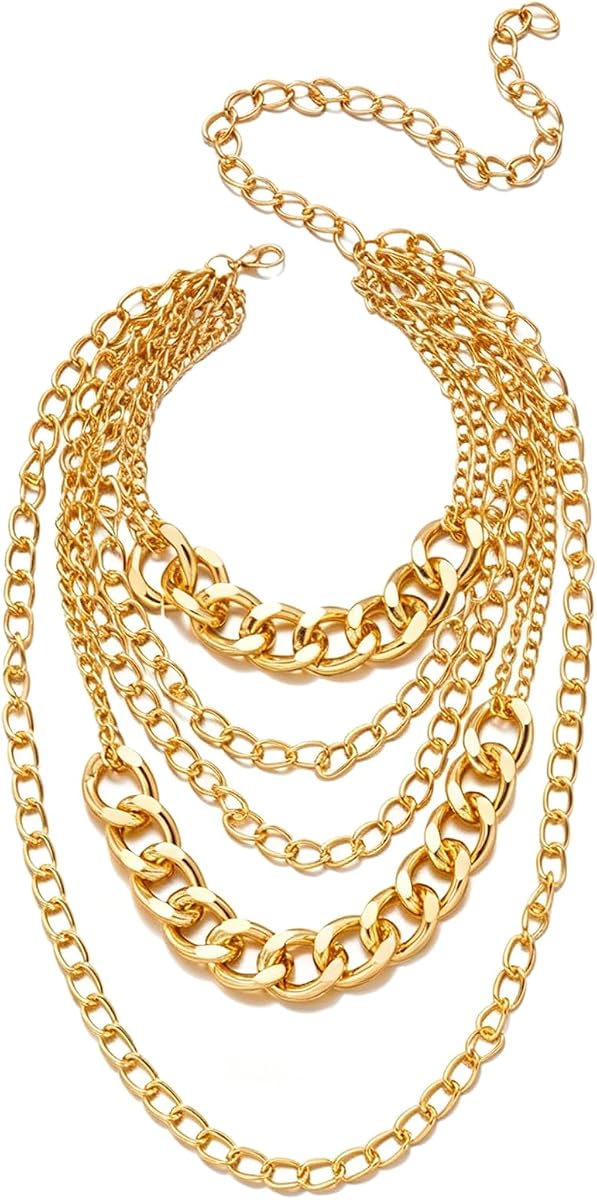 Chunky Gold Necklaces for Women Layered Cuban Link Necklace Set Chunky Layered Statement Chain Necklaces Hip Hop Jewelry