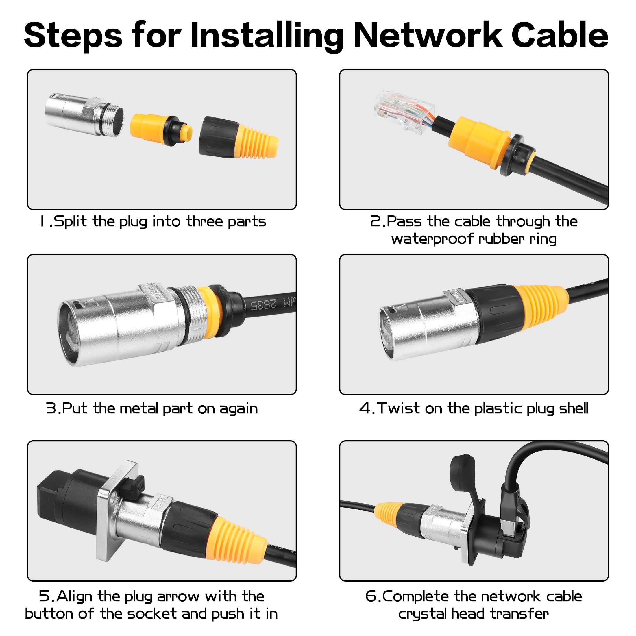 YACSEJAO Interfaccia RJ45, presa impermeabile, connettore ad angolo retto RJ45, IP65, impermeabile, Cat5/5e/6, 8P8C, Ethernet LAN Extension Coupler Assembly per interni ed esterni, 2 paia