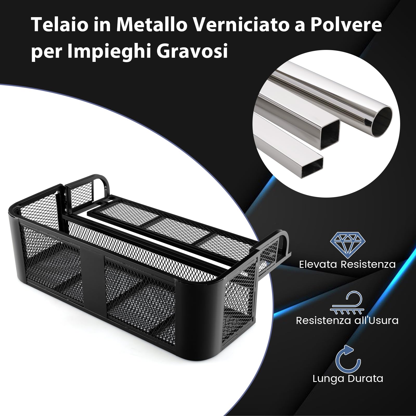 GYMAX Cesto di Carico, Cesto Portapacchi per Moto con telaio a Rete in Acciaio e Capacità di Carico di 25KG (Posteriore)