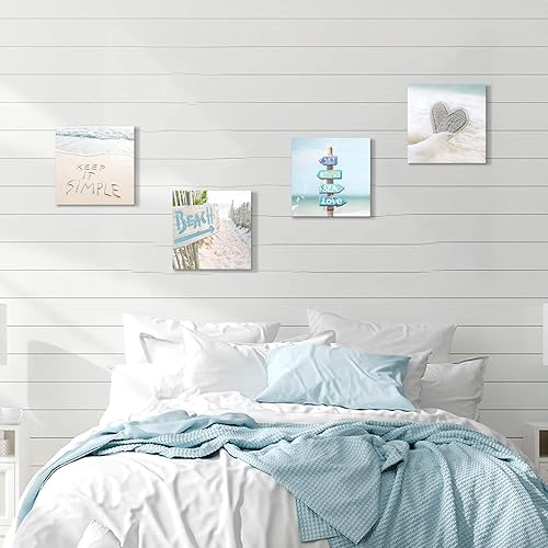 Miniatura 7 de Cuadros de playa de conchas marinas, arte de pared para baño, fotos costeras, playa, lienzo fotográfico para decoración de pared de habitación (12 x