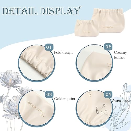 Miniatura 6 de LYDZTION 2 bolsas de viaje para maquillaje, bolsa de piel sintética impermeable para mujer, bolsa de almacenamiento elástica con cierre abierto,