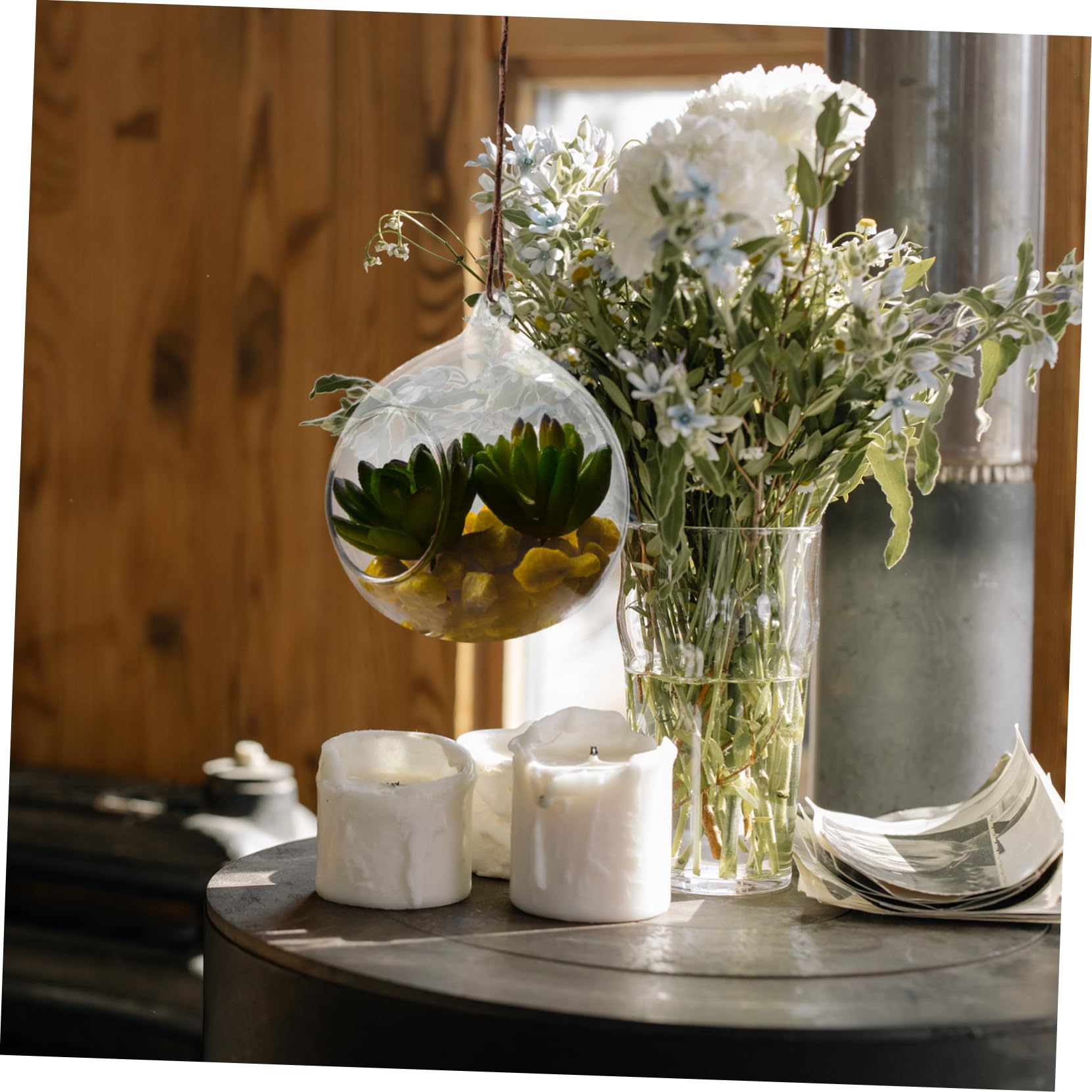 Lot de 4 pots de fleurs artistiques ronds en verre pour décoration de la maison - Design unique pour l'intérieur et l'extérieur - Parfait pour la décoration de jardin