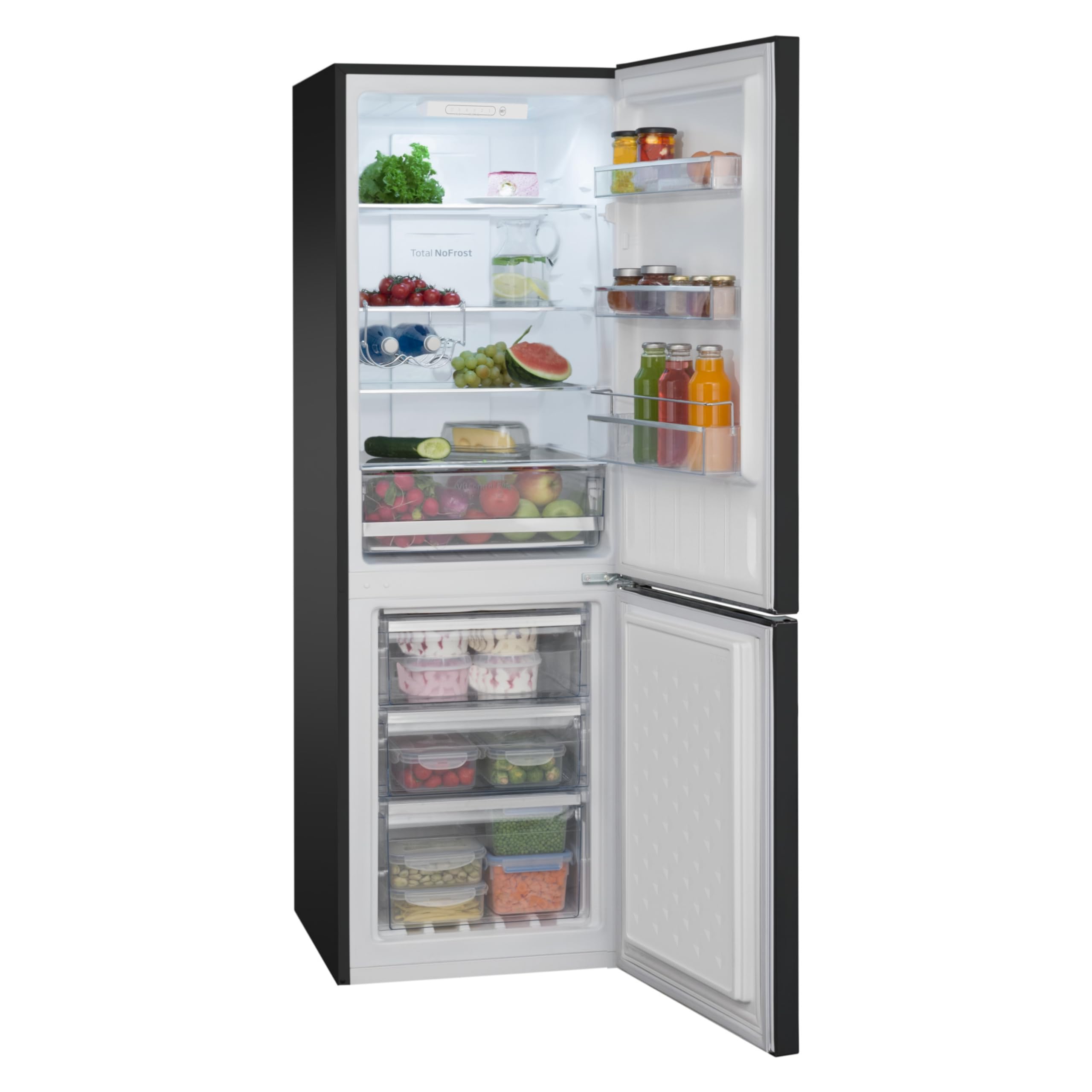 Amica Kühl-Gefrierkombination 231 L 170x54x59,1 cm Total NoFrost AKG 3875 S | 161 L Kühlteil, 70 L Gefrierteil, VitControlPlus, Superkühlfunktion, Supergefrierfunktion, Tür-Offen-Alarm, LED Beleuchtung