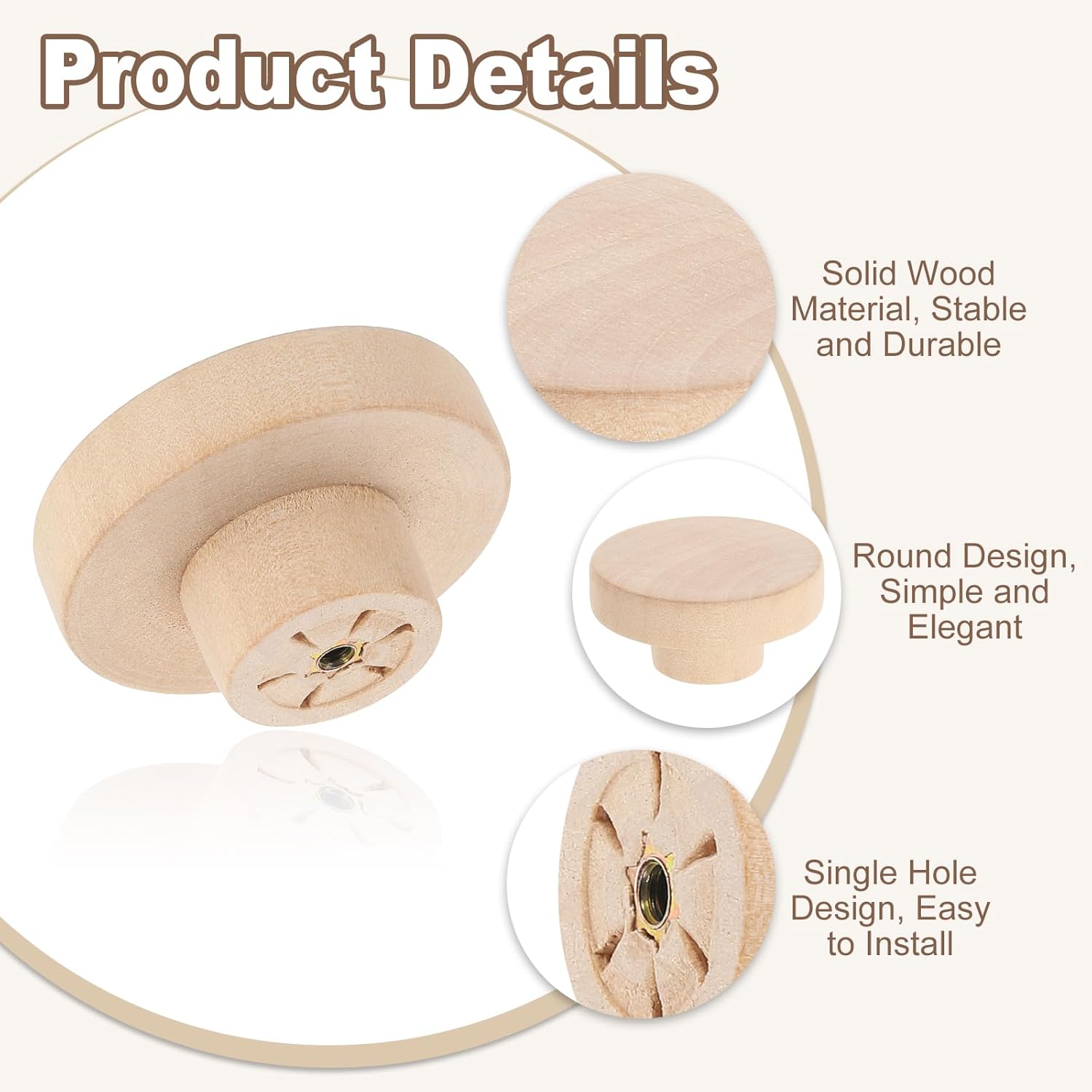 uxcell 6Pcs Round Wood Drawer Knob, 2" Diameter Flat Round Dresser Knobs Wooden Knobs with Screws for Furniture Drawer Dresser Wardrobe Cupboard