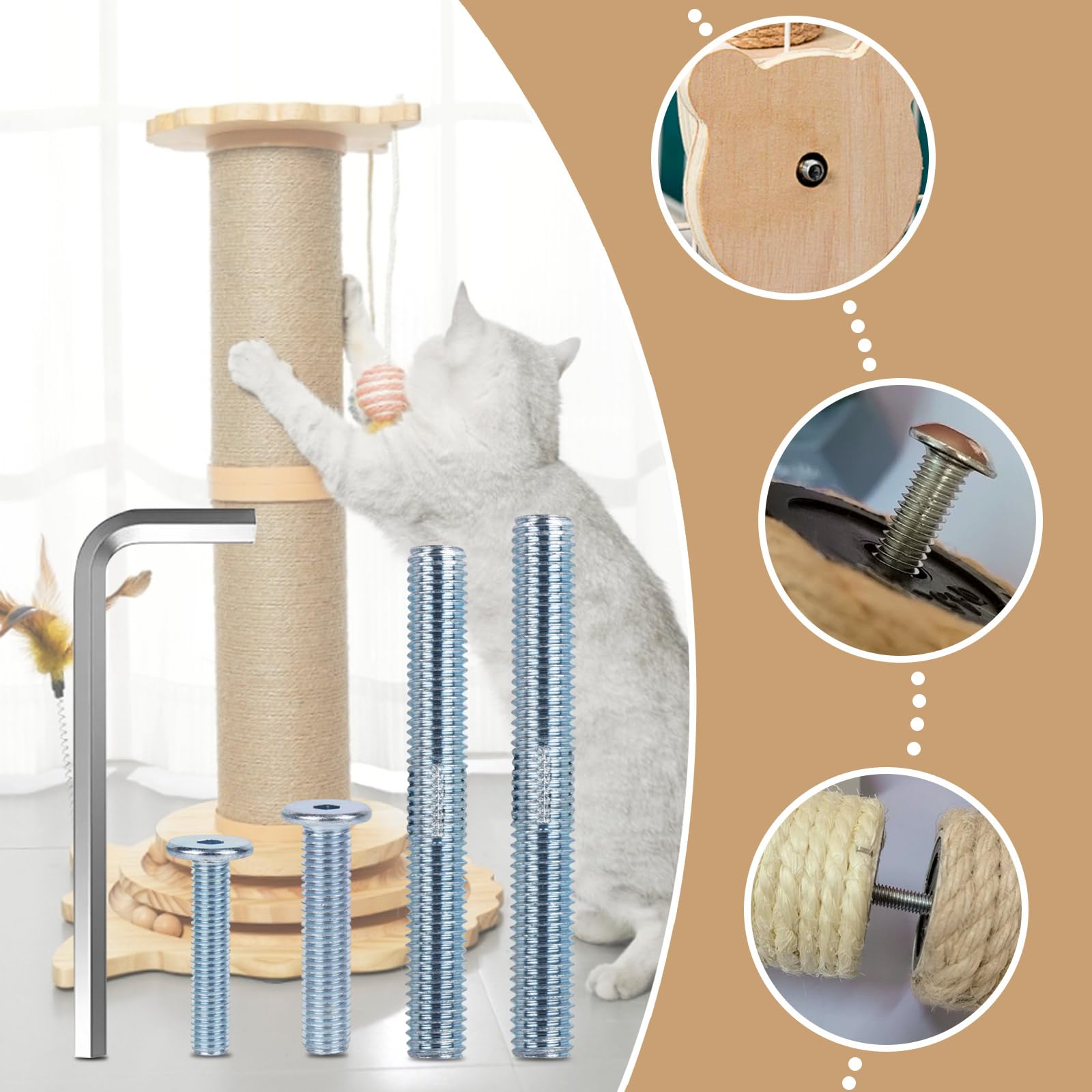 Cat Scratching Post Replacement Natural Sisal Rope 8mm 98-Feet For