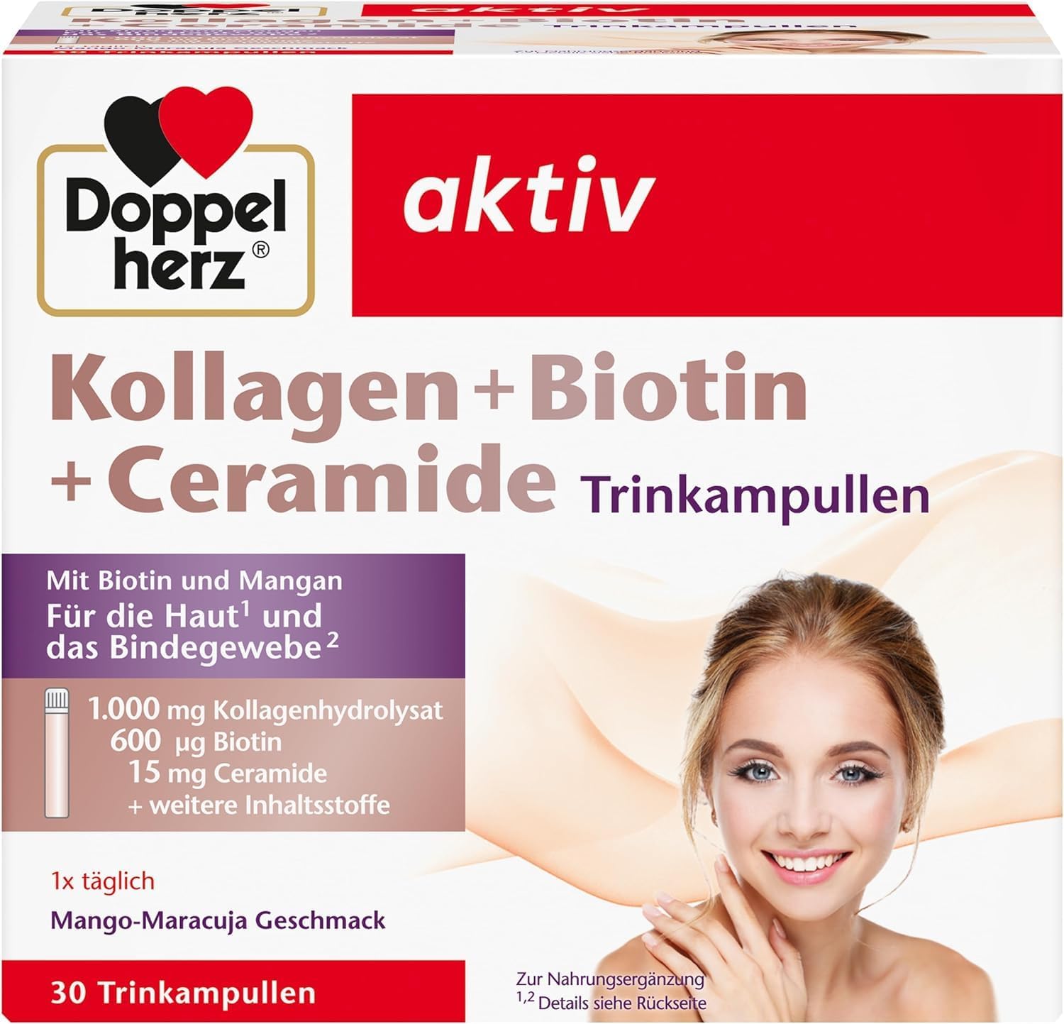 doppelherz collagen  biotin  ceramides - biotin vitamin b2 niacin and zinc support the maintenance of normal skin - 30 drinking ampoules with mango passion fruit flavor