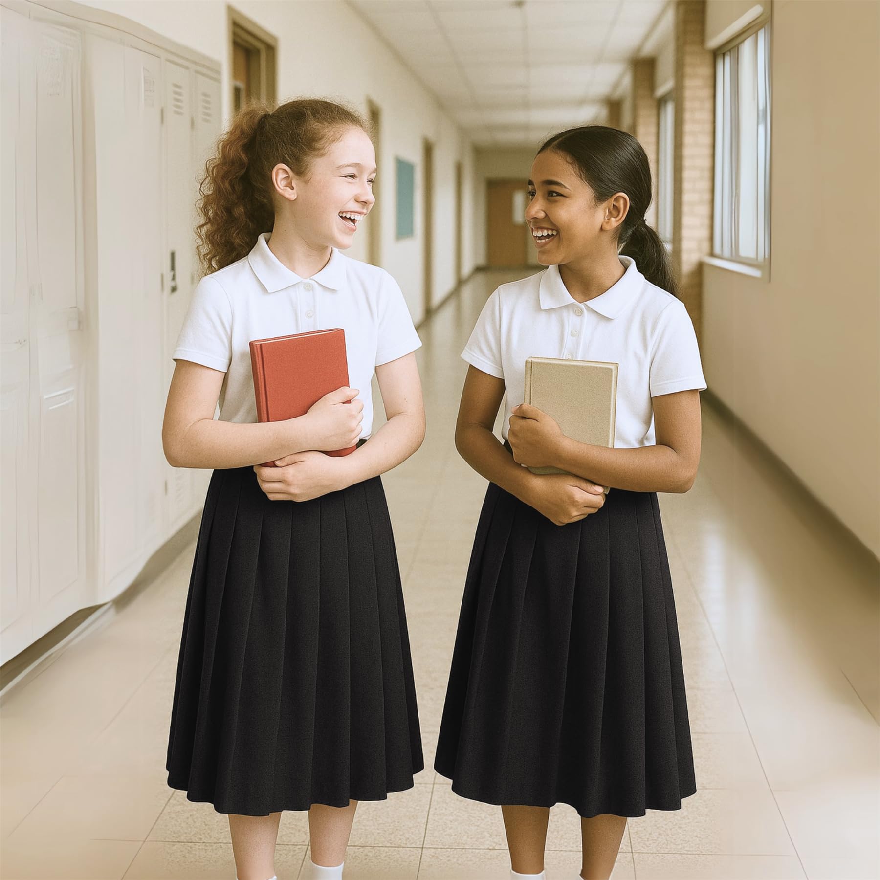 janisramone Gonna scolastica per ragazze, confezione da 2 gonne a pieghe con cerniera posteriore a bottone, gonna a pieghe da donna, elegante, formale da indossare al ginocchio, gonna estiva leggera a