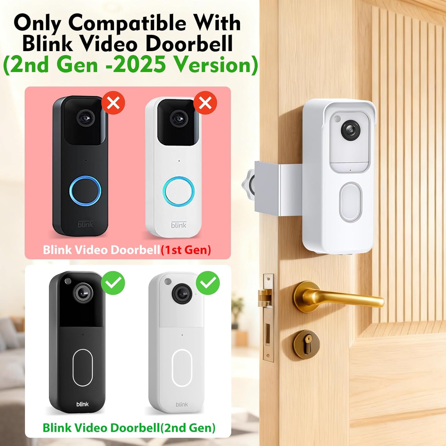 Blink Doorbell Mount, No-Drilling Anti-Theft Doorbell Mount for All-New Blink Video Doorbell 2nd Gen, No Block Sensor & Night Vision, Doorbell Camera Bracket Holder for Apartment Renters, White White-2